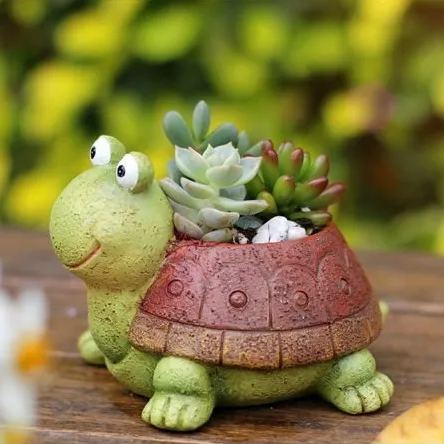 Creative pastoral cartoon silly turtle small animal succulent office flower bonsai pot resin craft ornaments