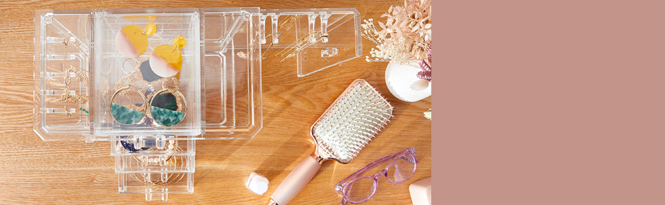 Acrylic 6 Drawer Expandable Makeup and Jewellery Storage with Necklace Hooks & Earring Storage