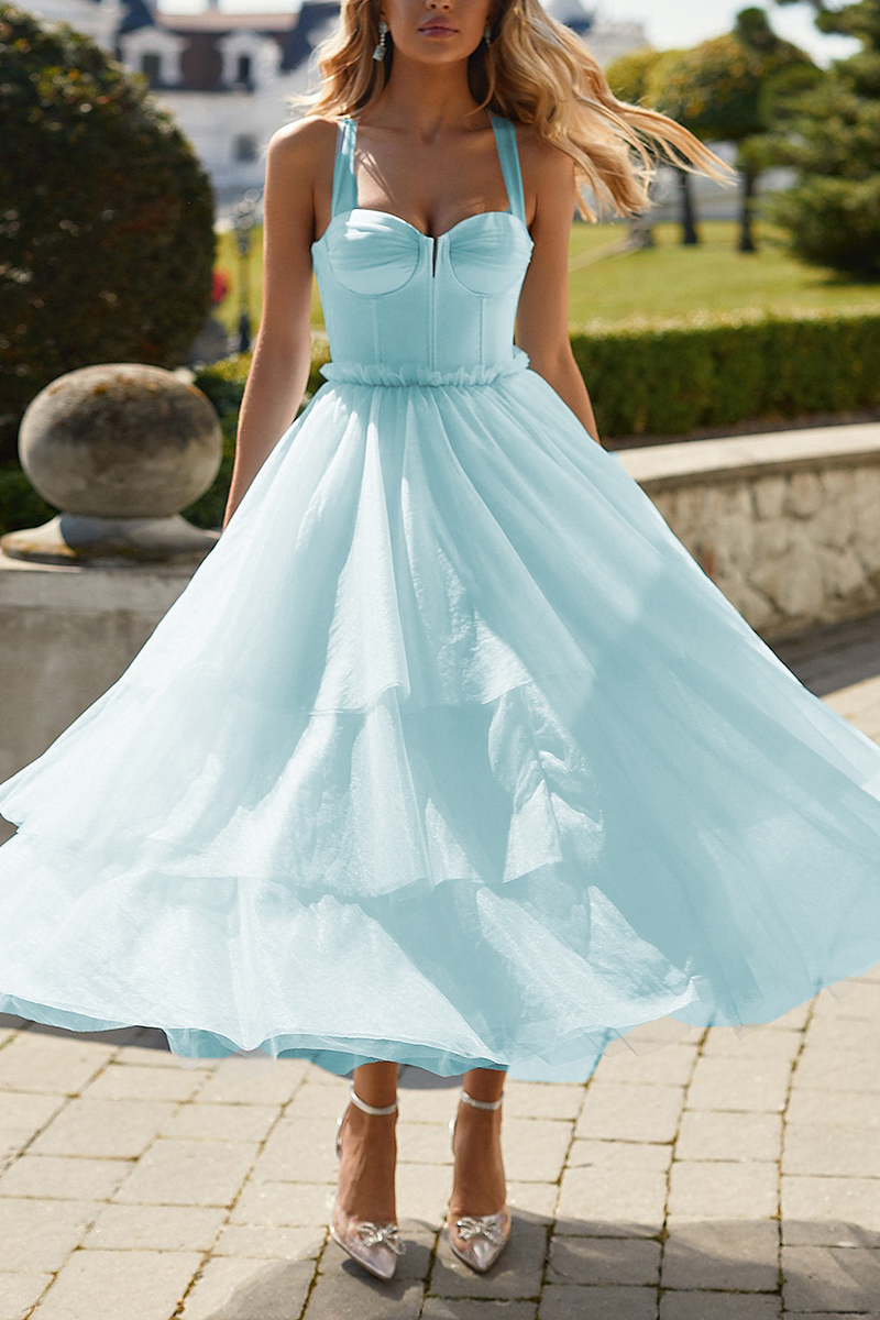 Necydress Tania Elegant Solid Color Halter Mesh Bridesmaid Dresses