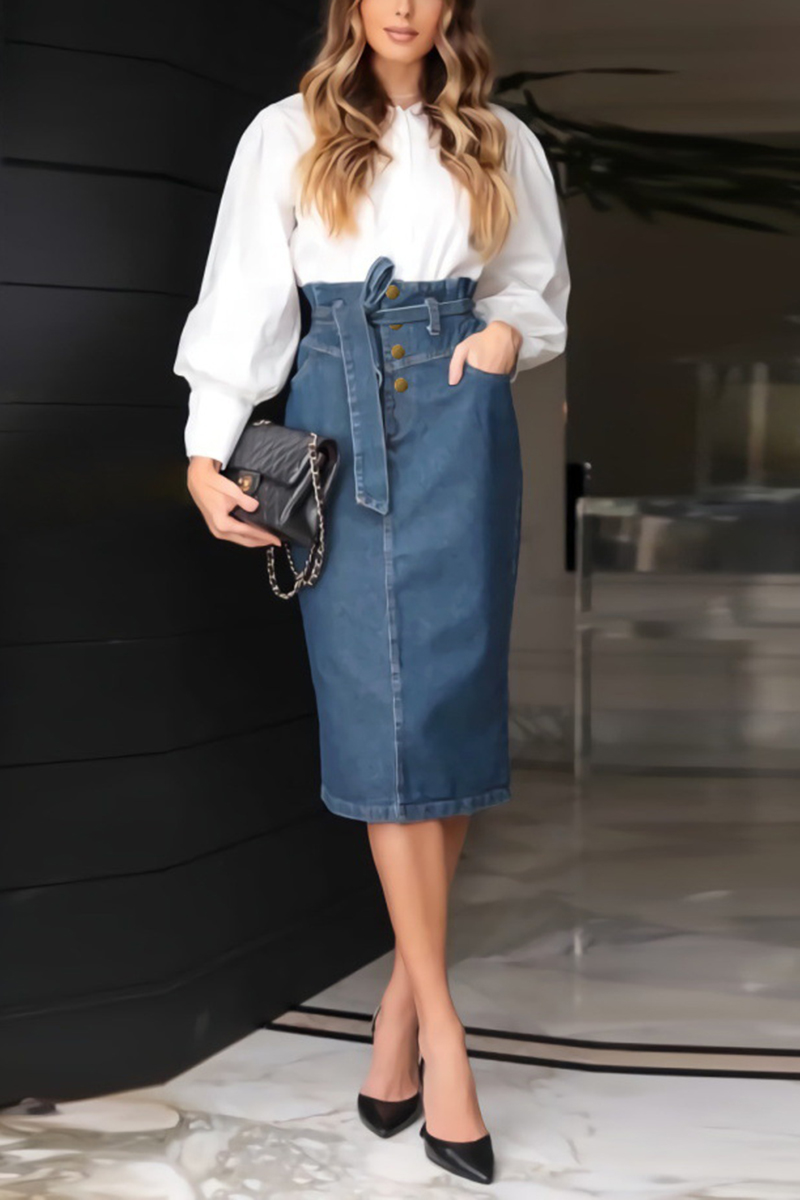 Necydress Francesca Fashion Office Ladies High Waist Denim Skirts
