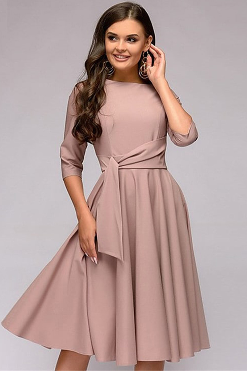 Necydress Jessica Solid Color Round Neckline Big Hem Dress