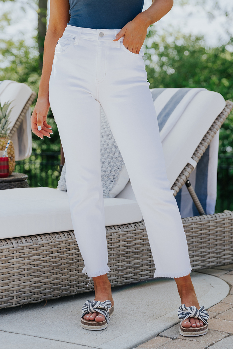 Necydress Sabrina Raw Hem White Jeans