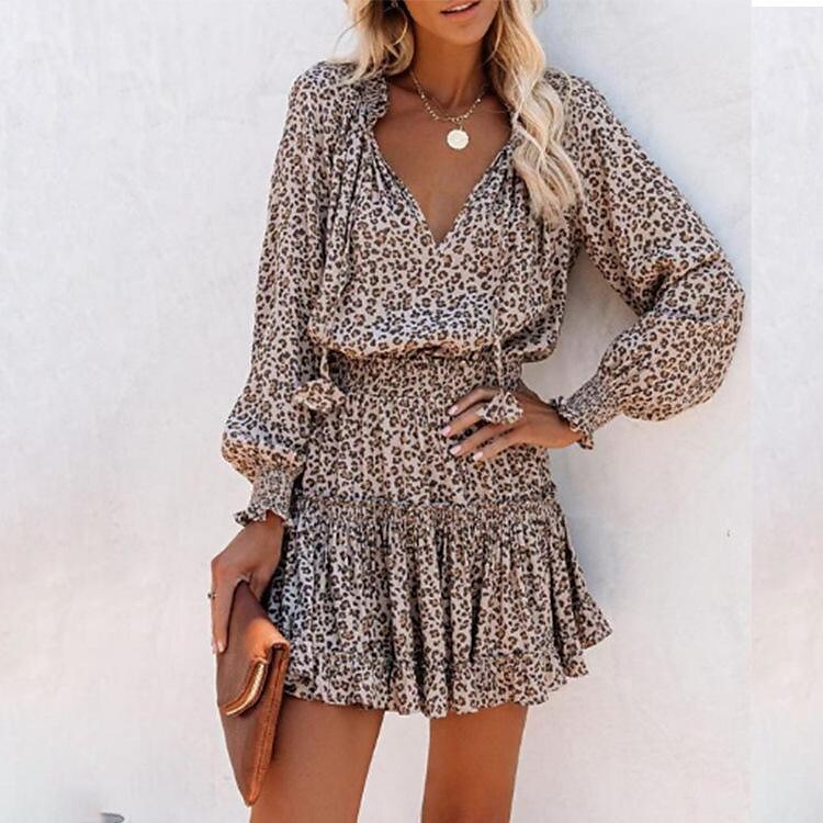 Necydress Alyx Casual V-Neck Vacation Printed Pleated Dress