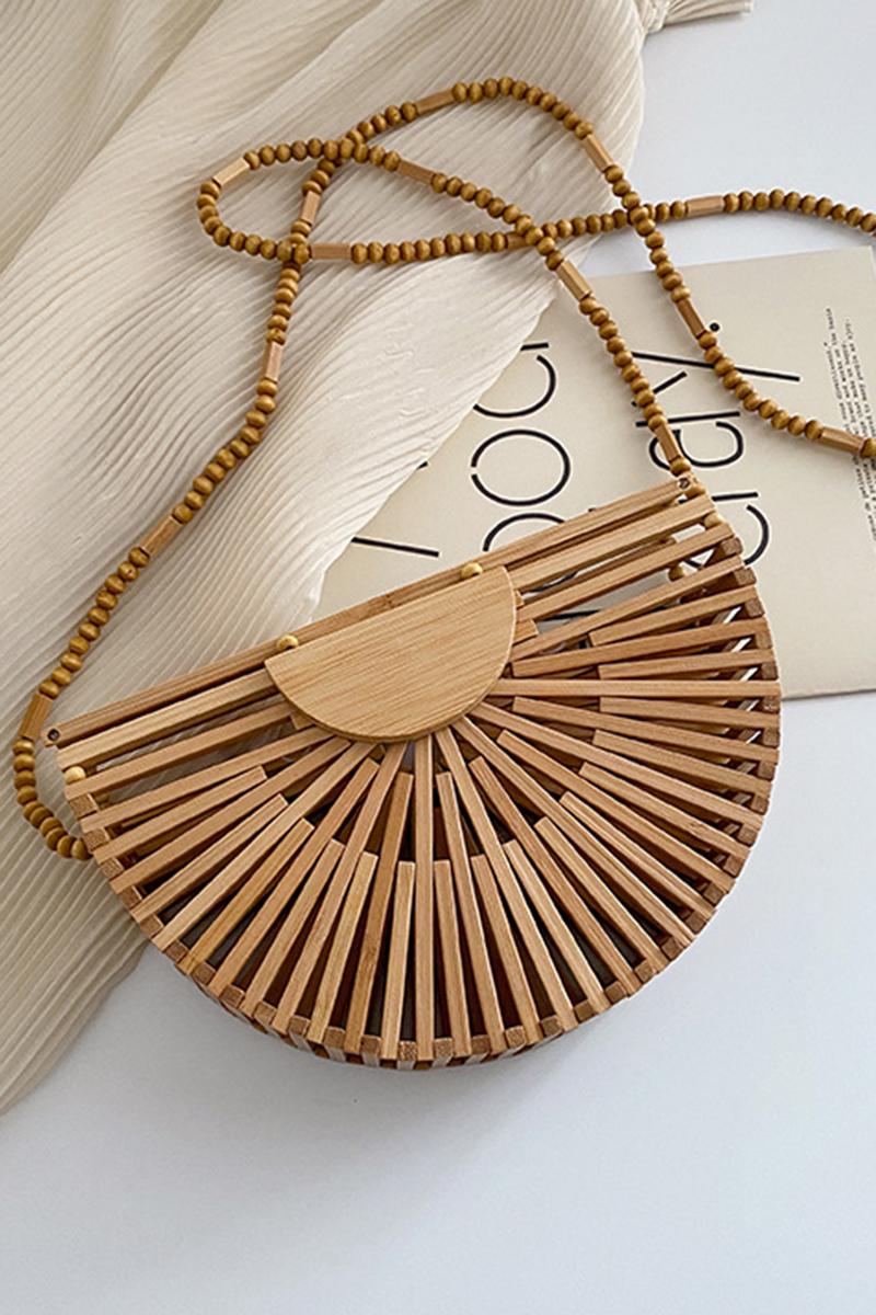 Necydress Mary Fan-Shaped Vacation Bamboo Woven Handbag