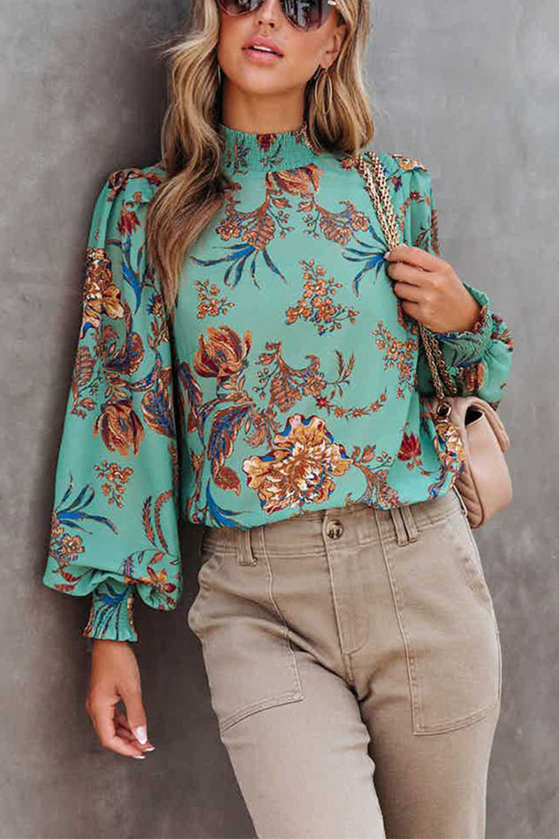 Necydress  Casual Printed Bubble Sleeve Office Ladies Shirt