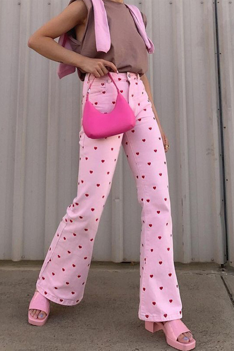 Necydress Melissa Sweet Love Print High Waist Slim Wide Leg Pants