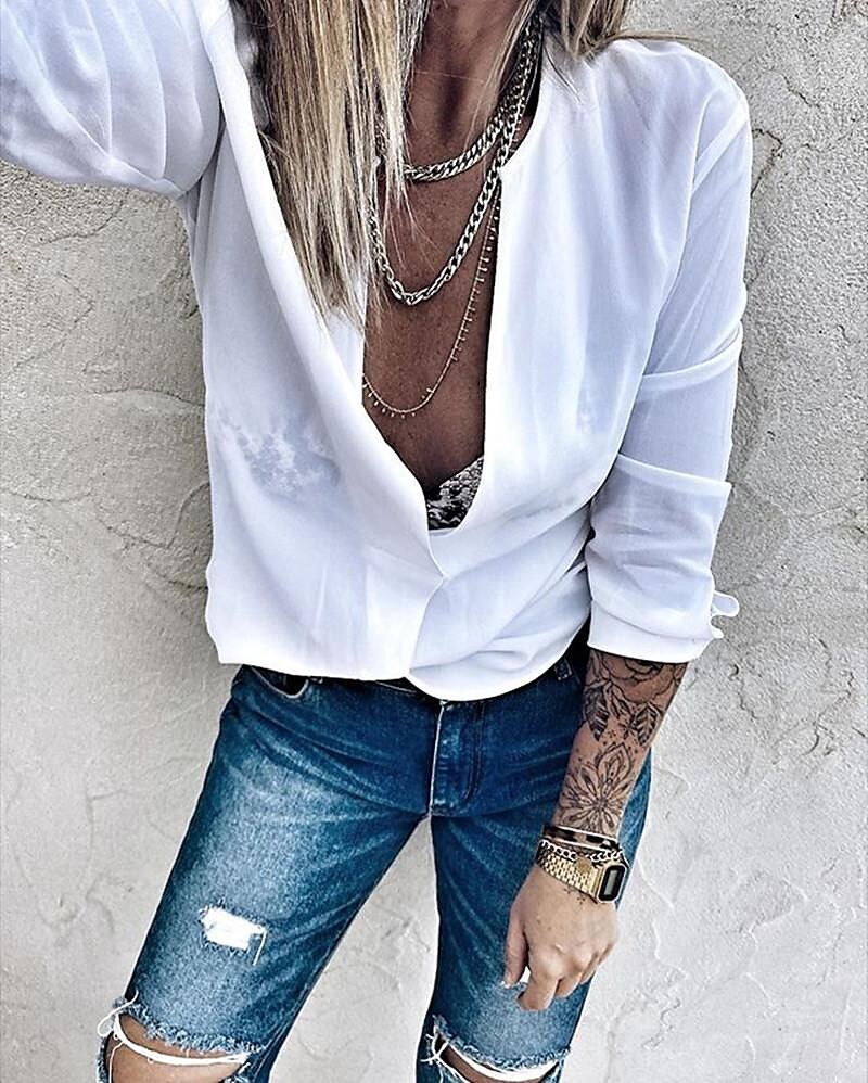 Necydress Ruvie Casual Solid Color Long-Sleeved Shirt
