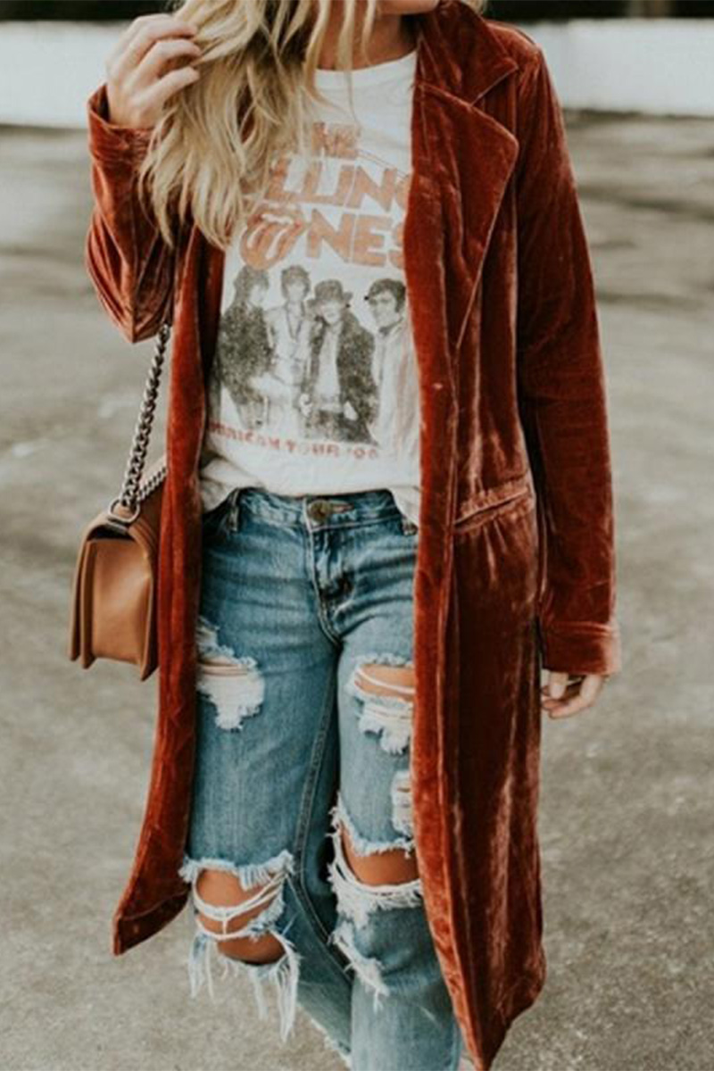 Necydress Lillie Gold Velvet Long Trench Coat