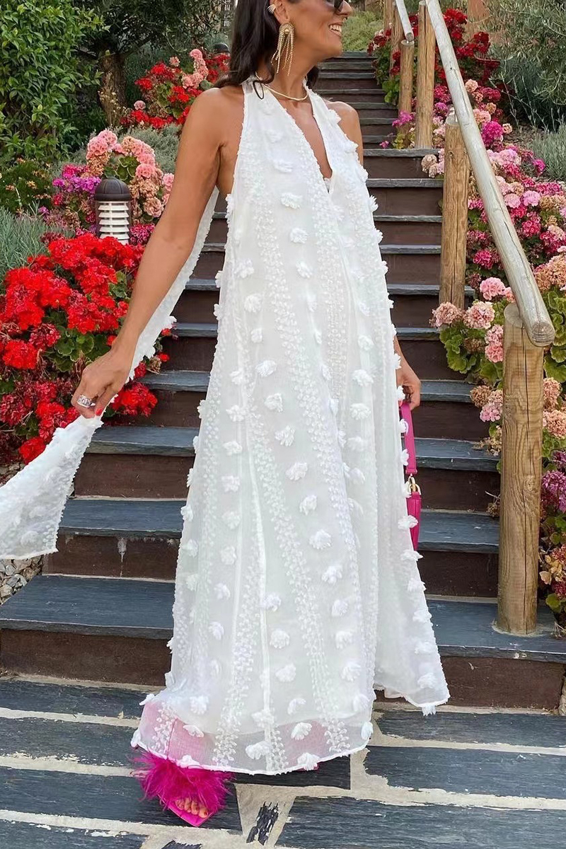 Necydress  Vacation V-Neck Hanging Neck Jacquard Hemline Dress Fashion Ladies