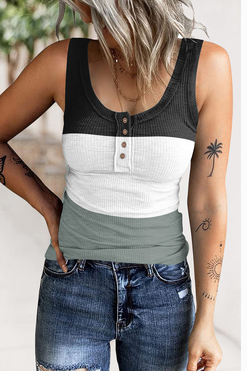Necydress Pardis Casual Gradient Color Patchwork Button Knit Undershirt