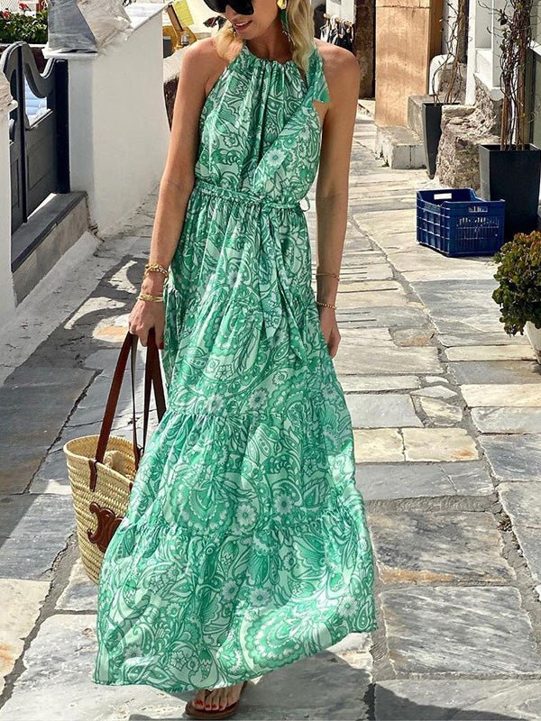 Necydress Ewelina Boho Print Halterneck Sleeveless Dress