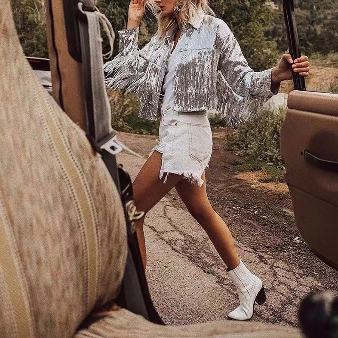 Necydress Elissa Tassel Sequin Design Coat