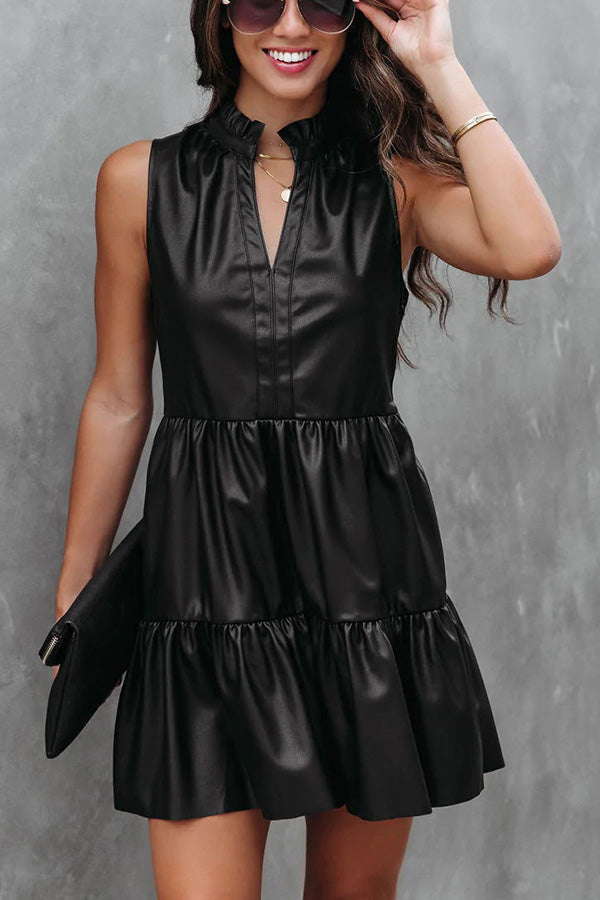 Necydress  Fashion Ladies PU Mini Sling Dress
