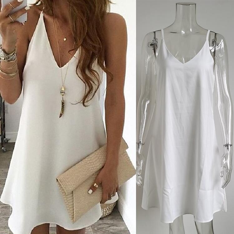 Necydress Rachel Simple V-Neck Chiffon Halter Mini Dress