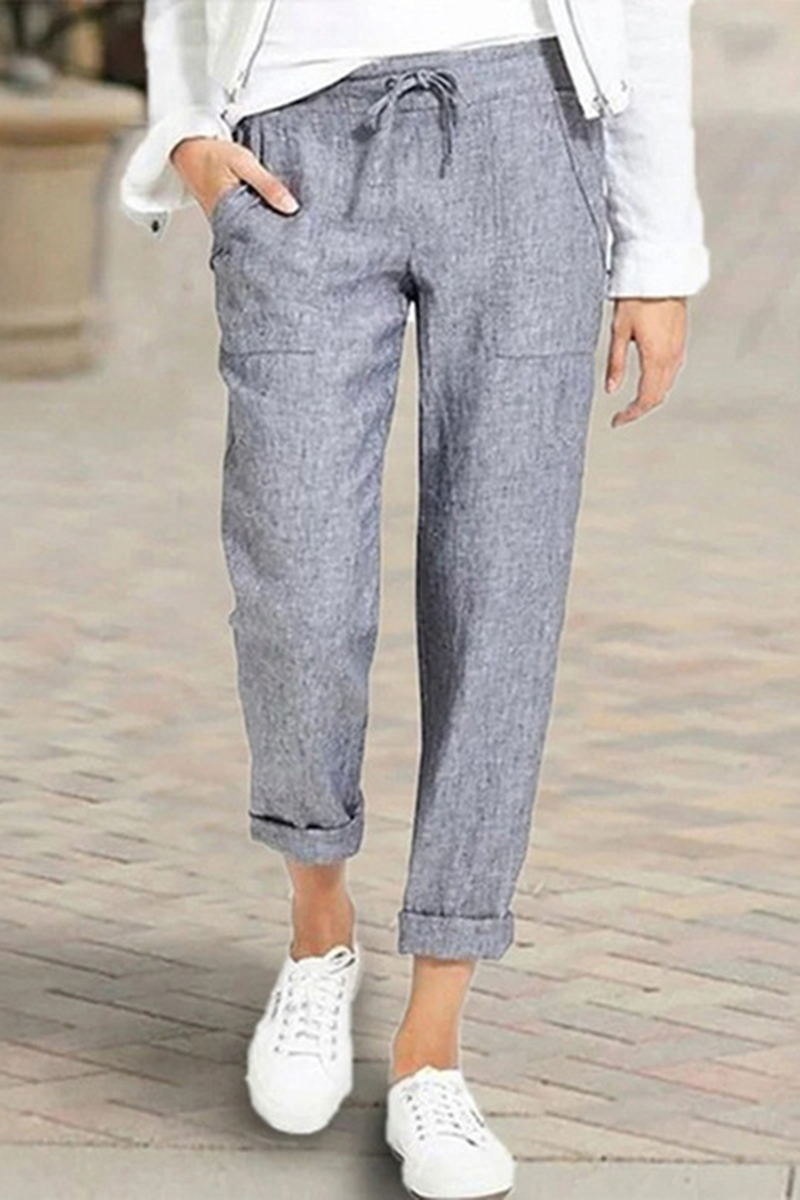 Necydress Basic Relaxed Chinos Slacks Drawstring Ankle-Length Pants