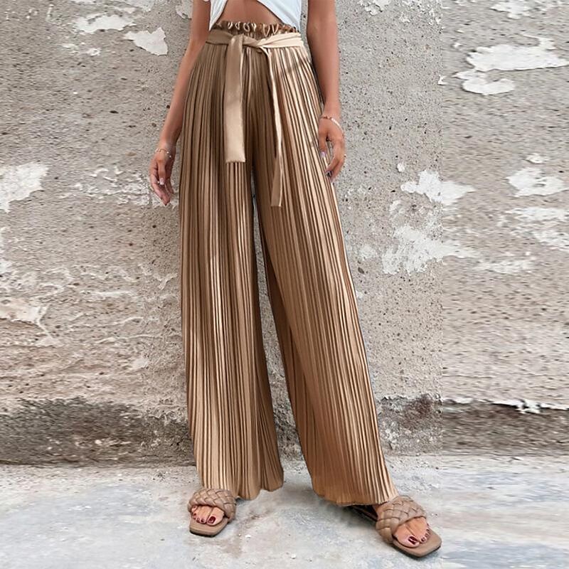 Necydress Robert Pleated Tie High Waist Straight Wide Leg Pants