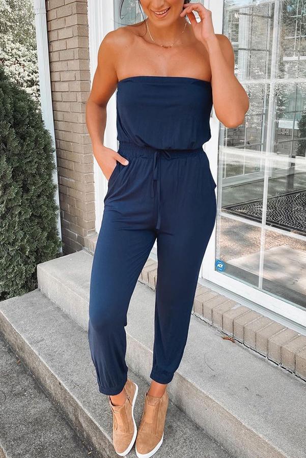 Necydress Jessica Strapless Pocket Cotton-blend Jumpsuit