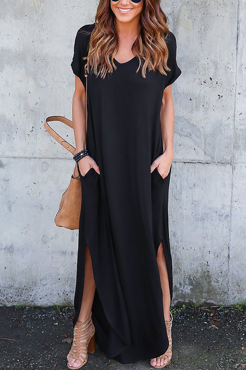 Necydress Shelly V-Neck Pocket Split Long Dress