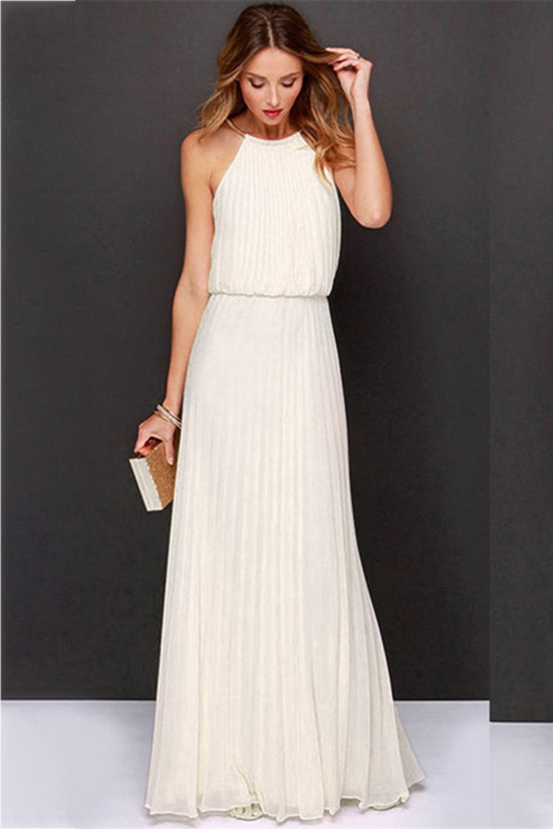 Necydress Celso Solid Color Neckline Sleeveless Beach Dress