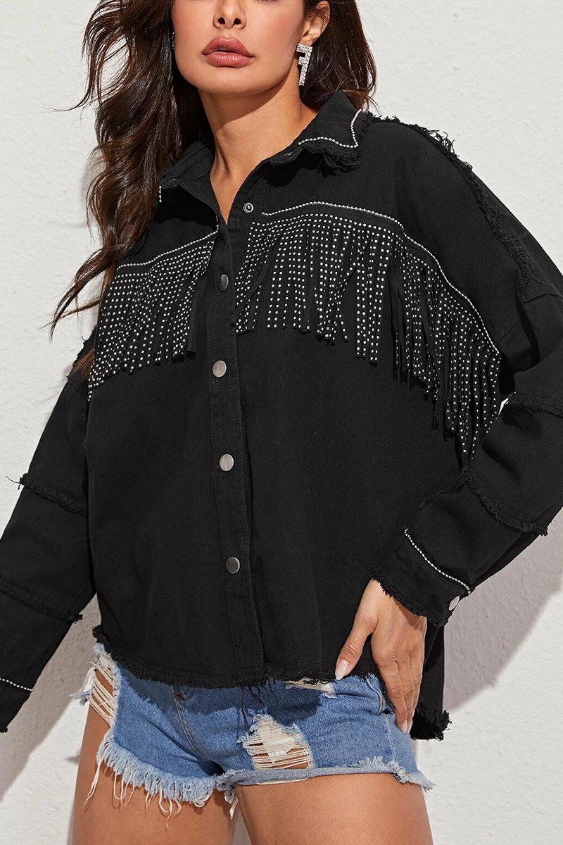 Necydress  PU Solid Color Tassel Jacket