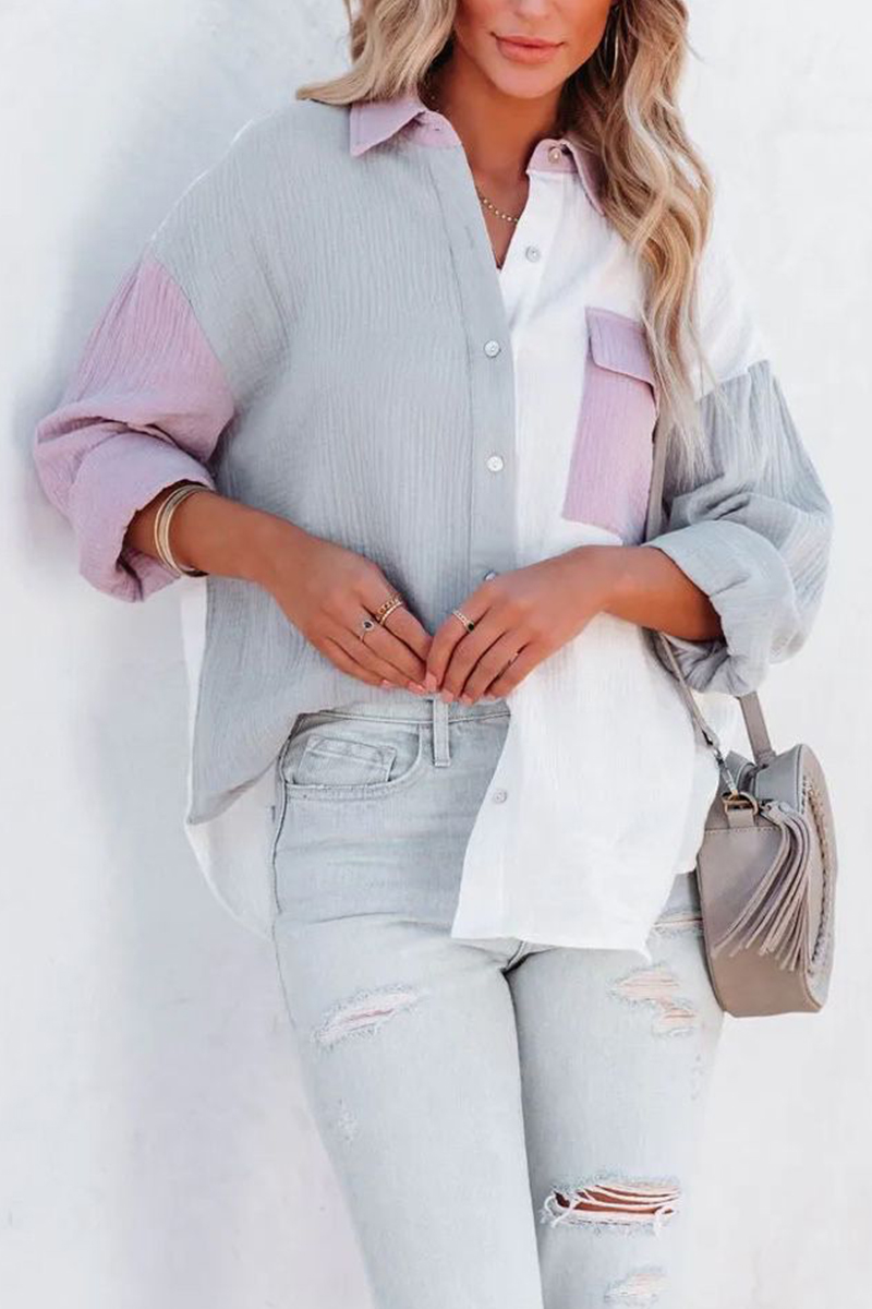 Necydress Loose Fashion Patchwork Color Long-sleeved Shirt