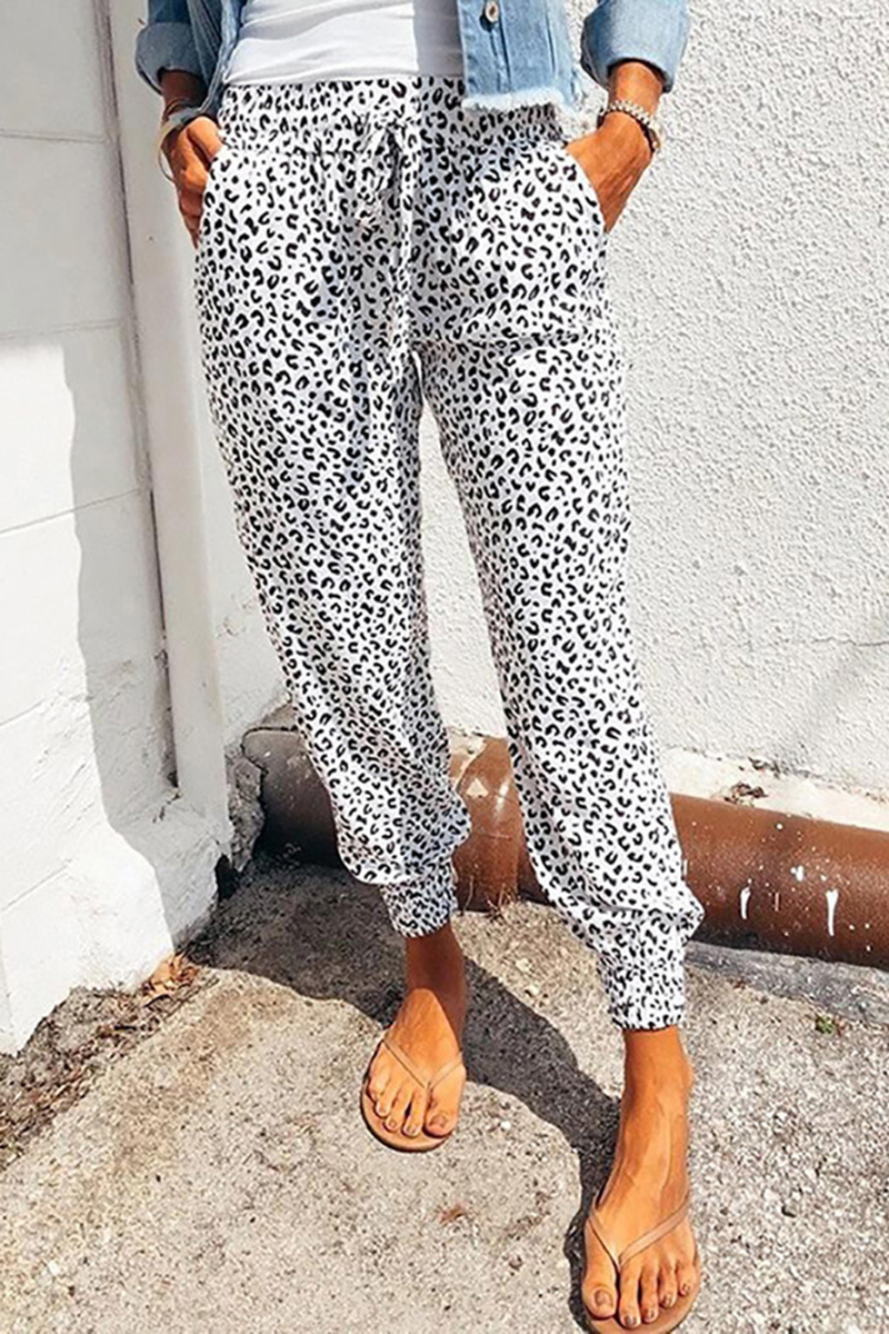 Necydress Jenny Loose Leopard Print Lace-Up Casual Pants