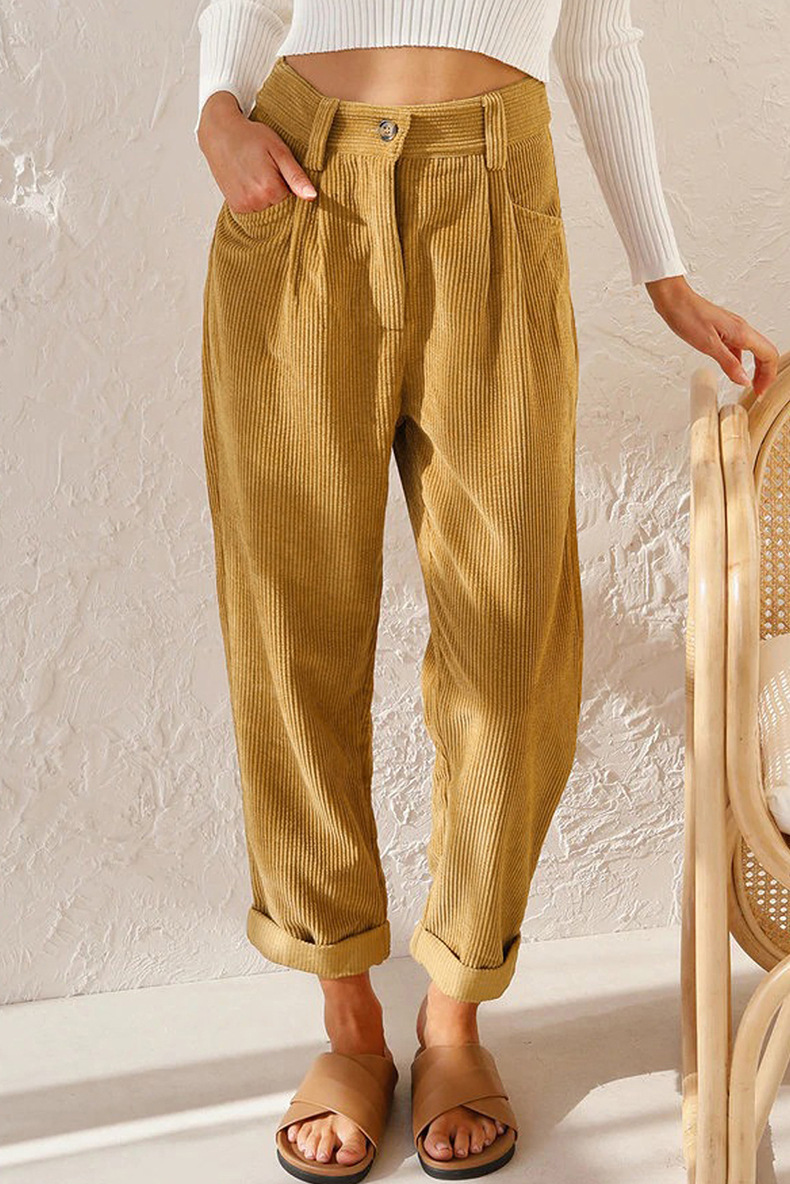 Necydress Clare Casual Solid Color Corduroy Pants