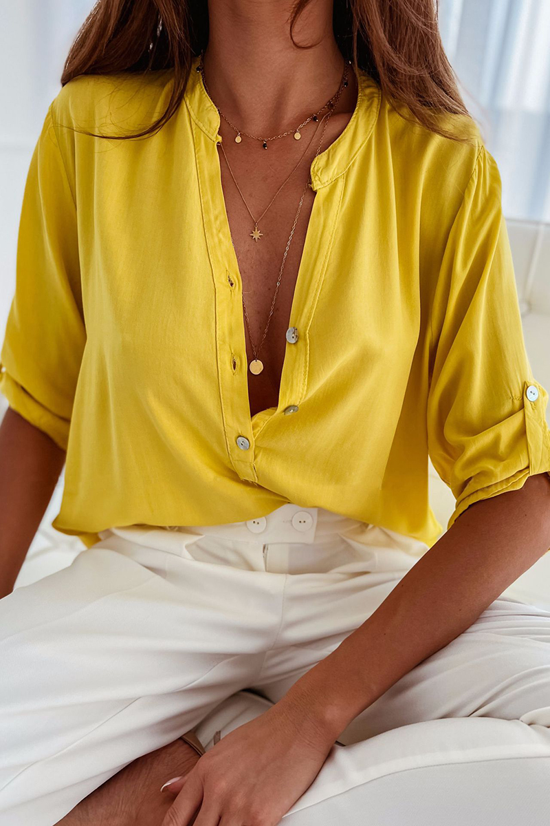 Necydress Jenn Short-Sleeved Stand-Up Collar Loose Button-Down Shirt