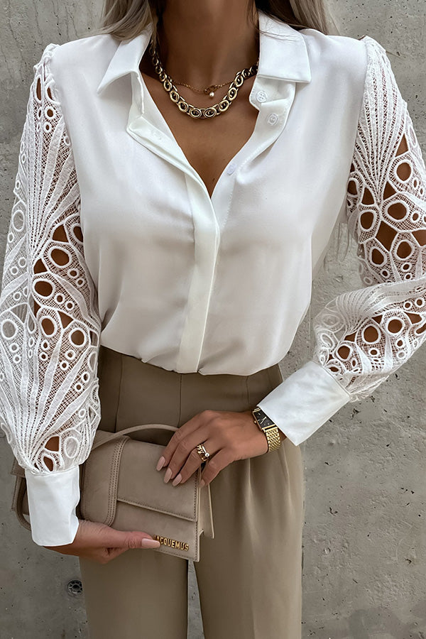 Necydress Celso Appreciate You Lace Sleeve Satin Blouse
