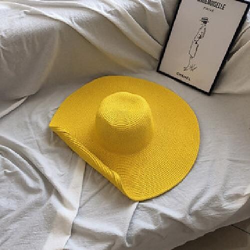 Necydress Tannia Yellow Straw Wide Brim Hat