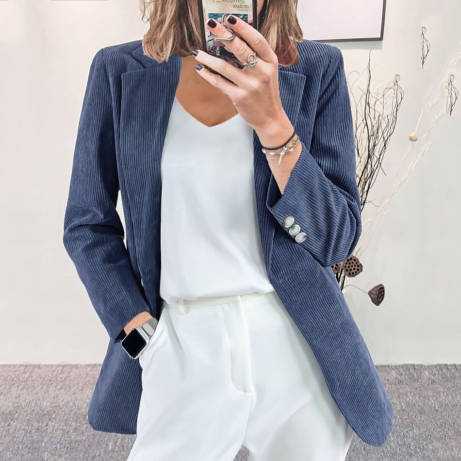 Necydress Yohanna Fashion Solid Color Stripe Velvet Blazer