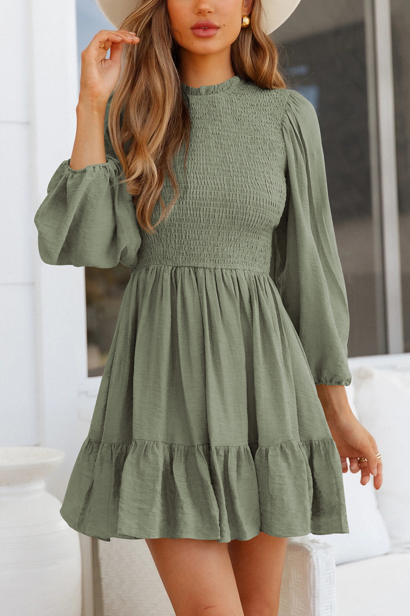 Necydress Sabrine Casual Ruffle Lantern Sleeve Mini Dress