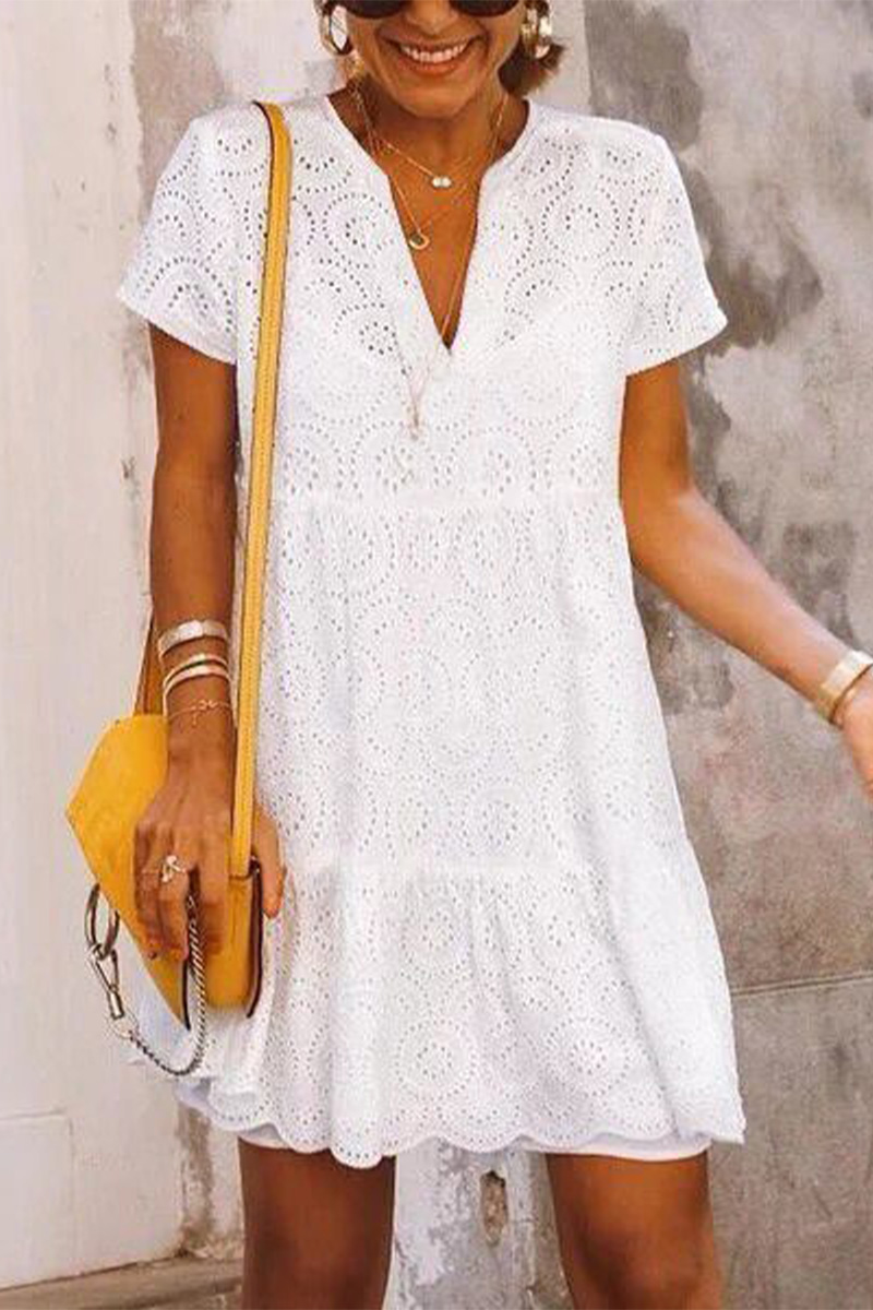 Necydress Shelly Casual V-Neck Lace Tee Mini Dress