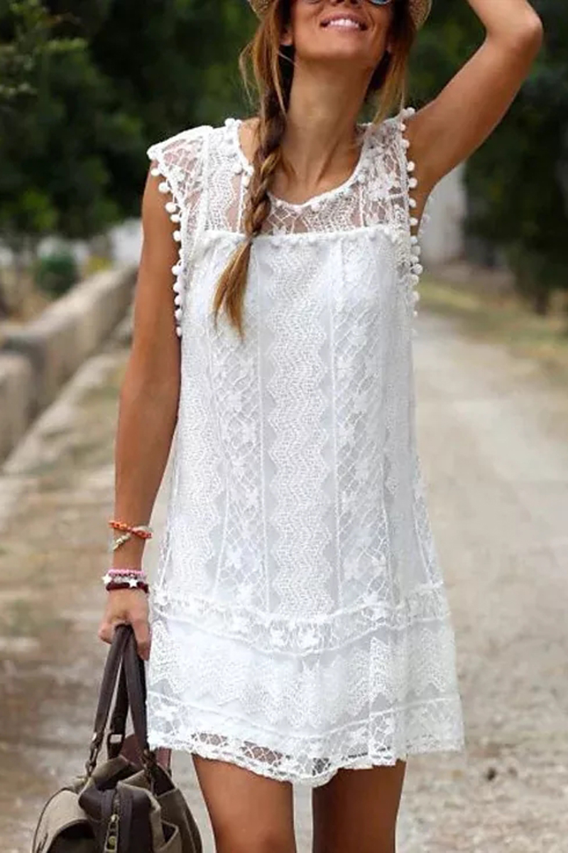 Necydress Heather Sleeveless Lace Round Neck Dress