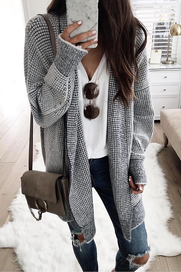 Necydress  Charleston Cozy Waffle Texture Cardigan
