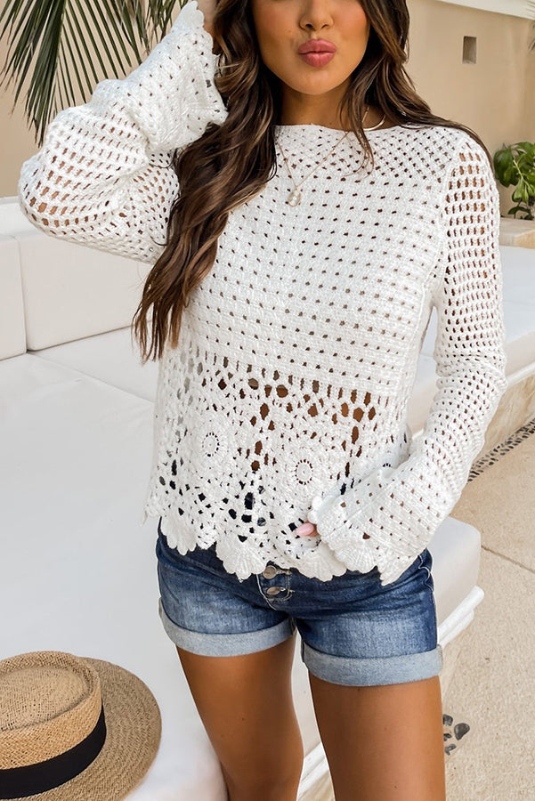 Necydress Mary Full Of Sunshine Long Sleeve Crochet Blouse