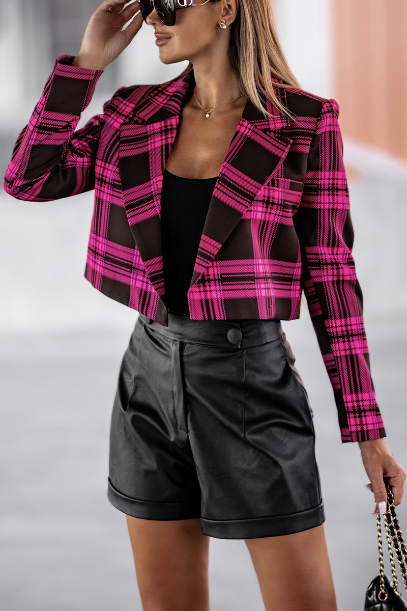 Necydress  Checked Double-Breasted Tuxedo Short Ladies Blazer