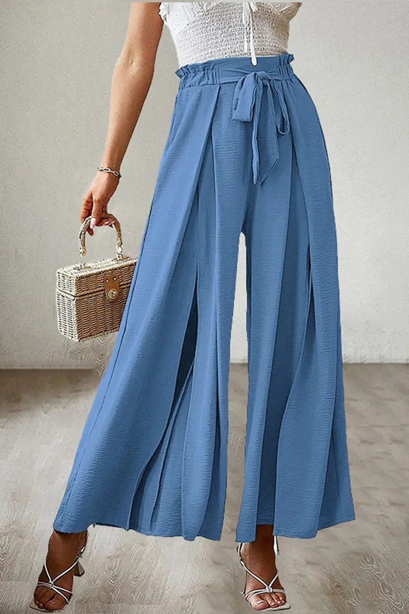 Necydress Tamar Bow Tie Waistband High Waist Pleated Wide Leg Pants