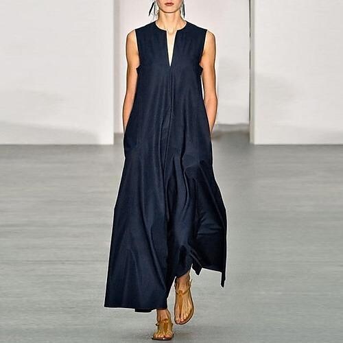 Necydress Camilla V-Neck Solid Sleeveless Casual Dress