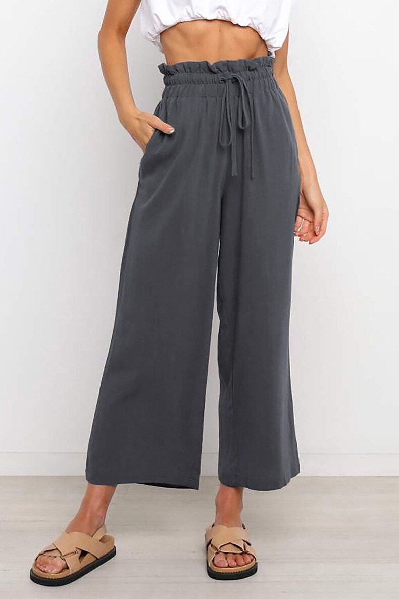 Necydress Jodie Wide Leg Elastic Drawstring Design Ankle-Length Pants
