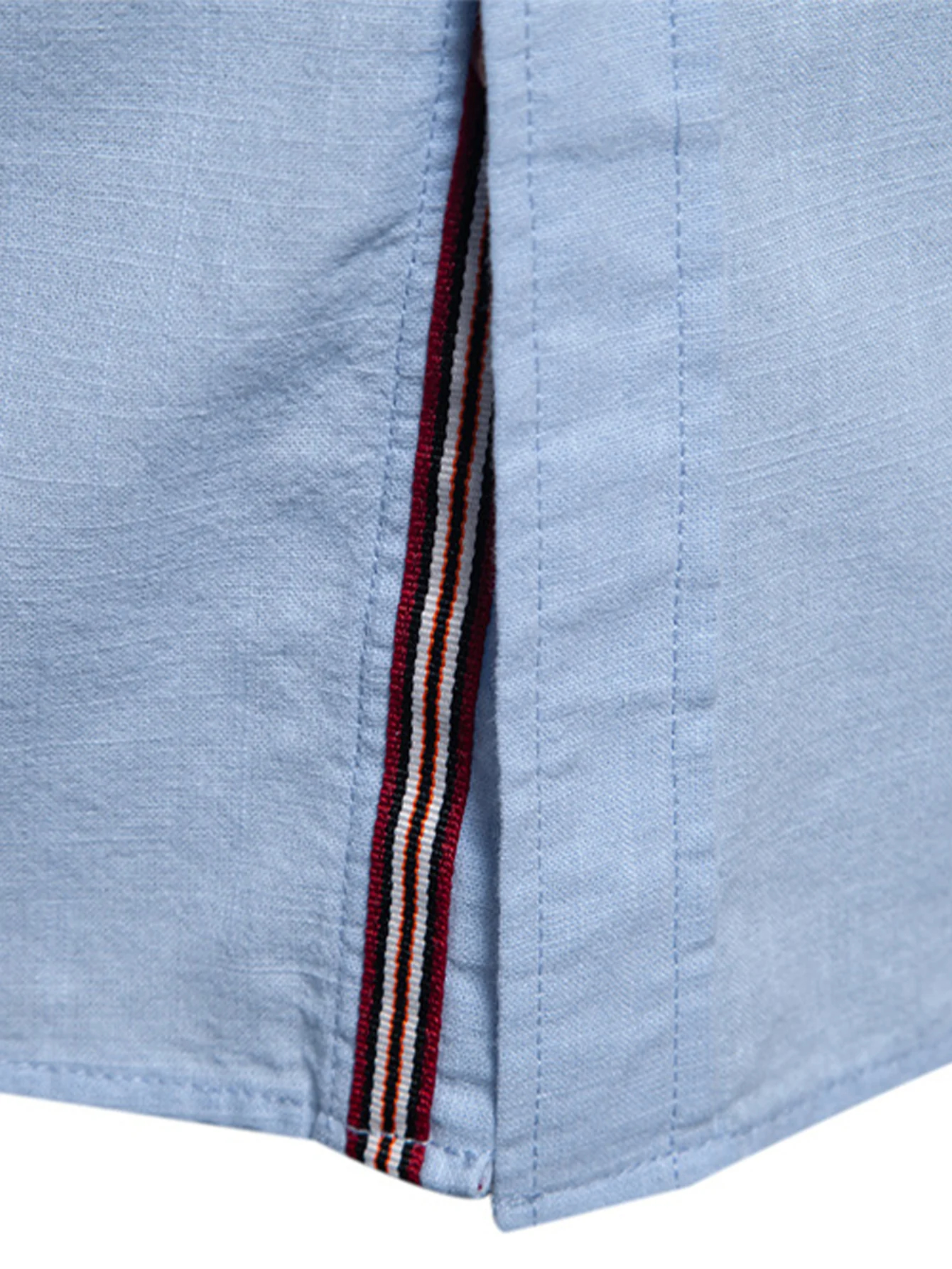 Long Sleeve Linen Embroidered logo Look Stand Collar Shirt