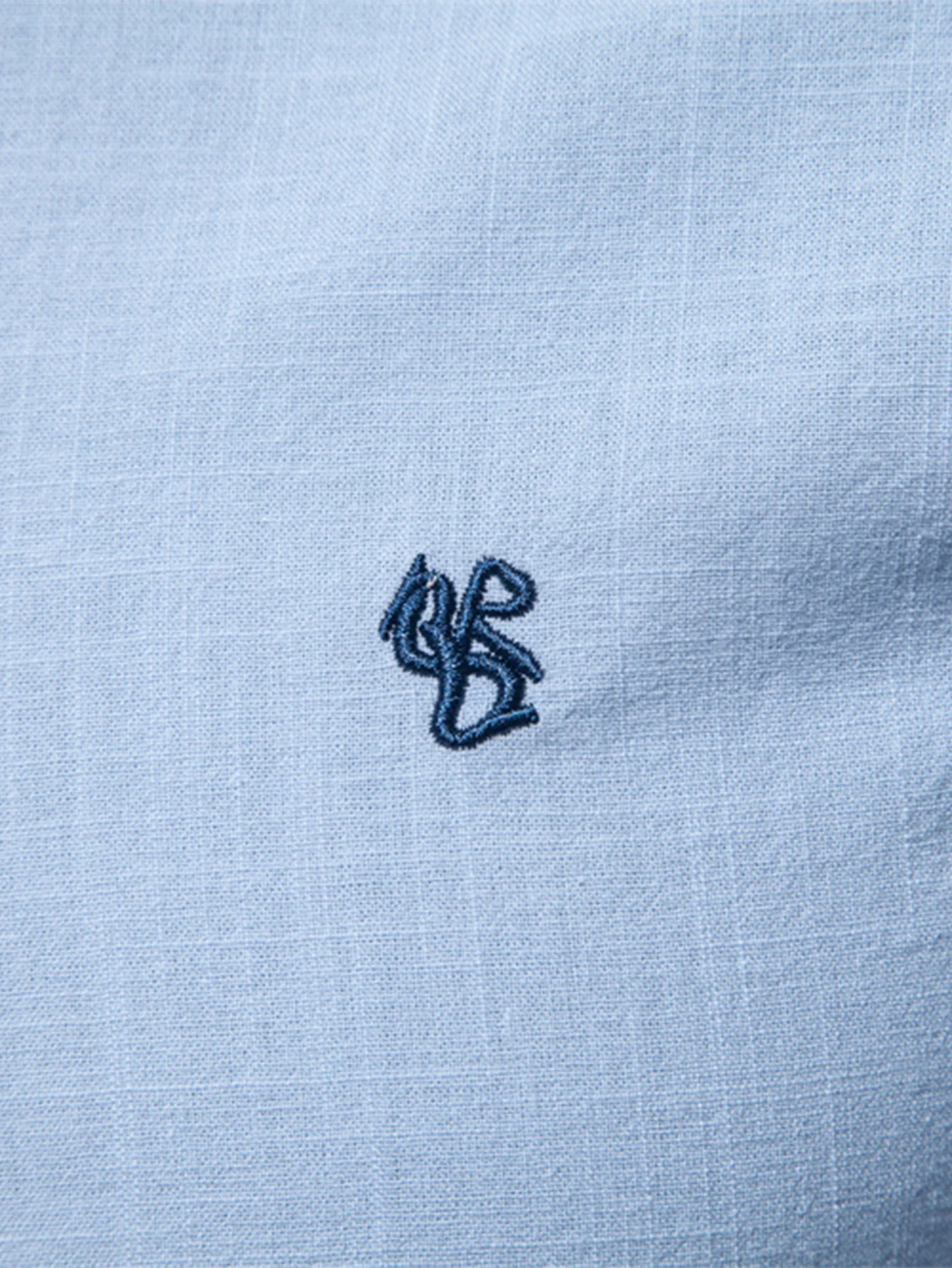 Long Sleeve Linen Embroidered logo Look Stand Collar Shirt