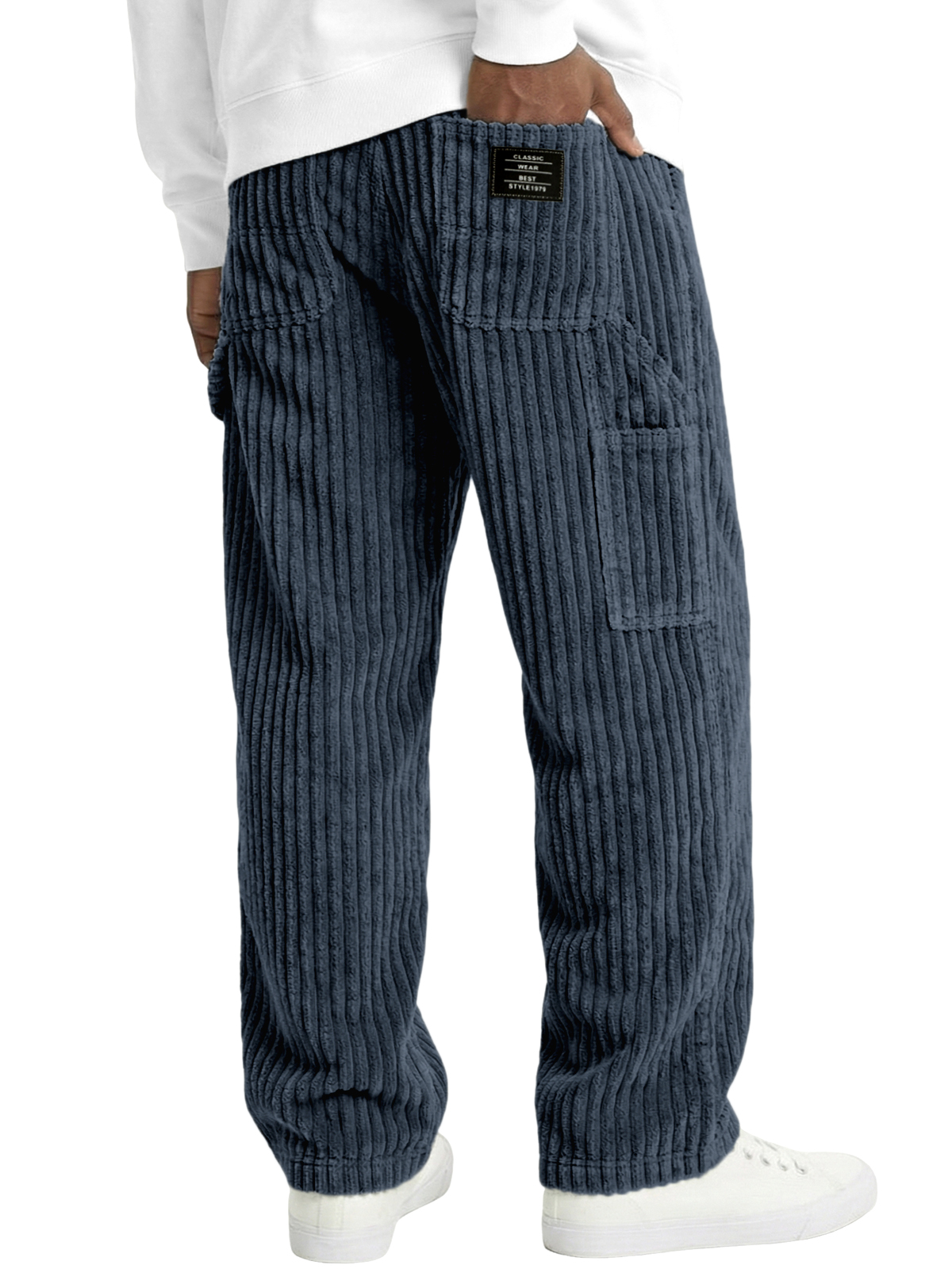 Men's Vintage Practical Corduroy Trousers with Multiple Pockets and Embroidered Label