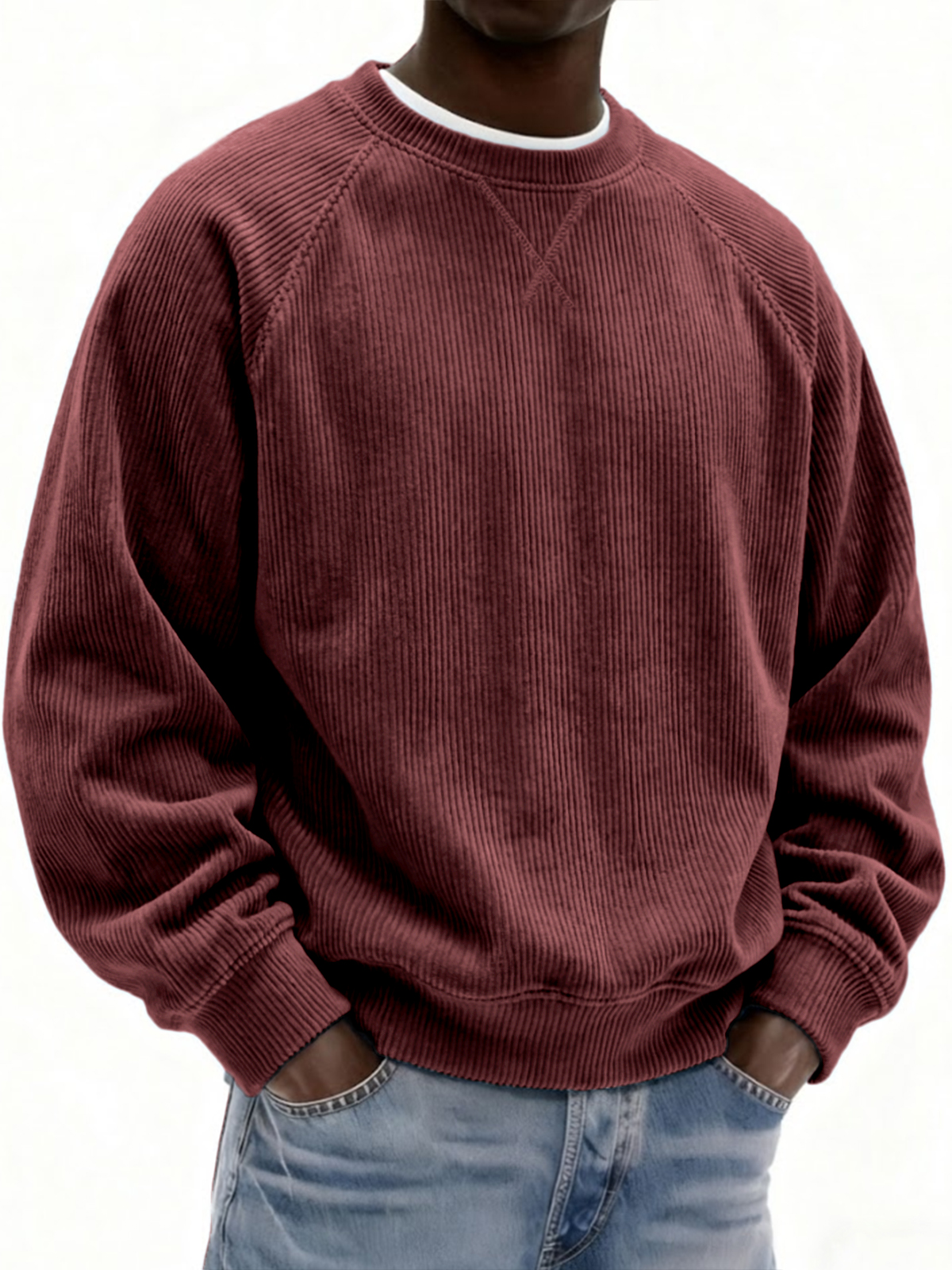 Men's Vintage Stylish Corduroy Patchwork Raglan Sleeve Pullover Top