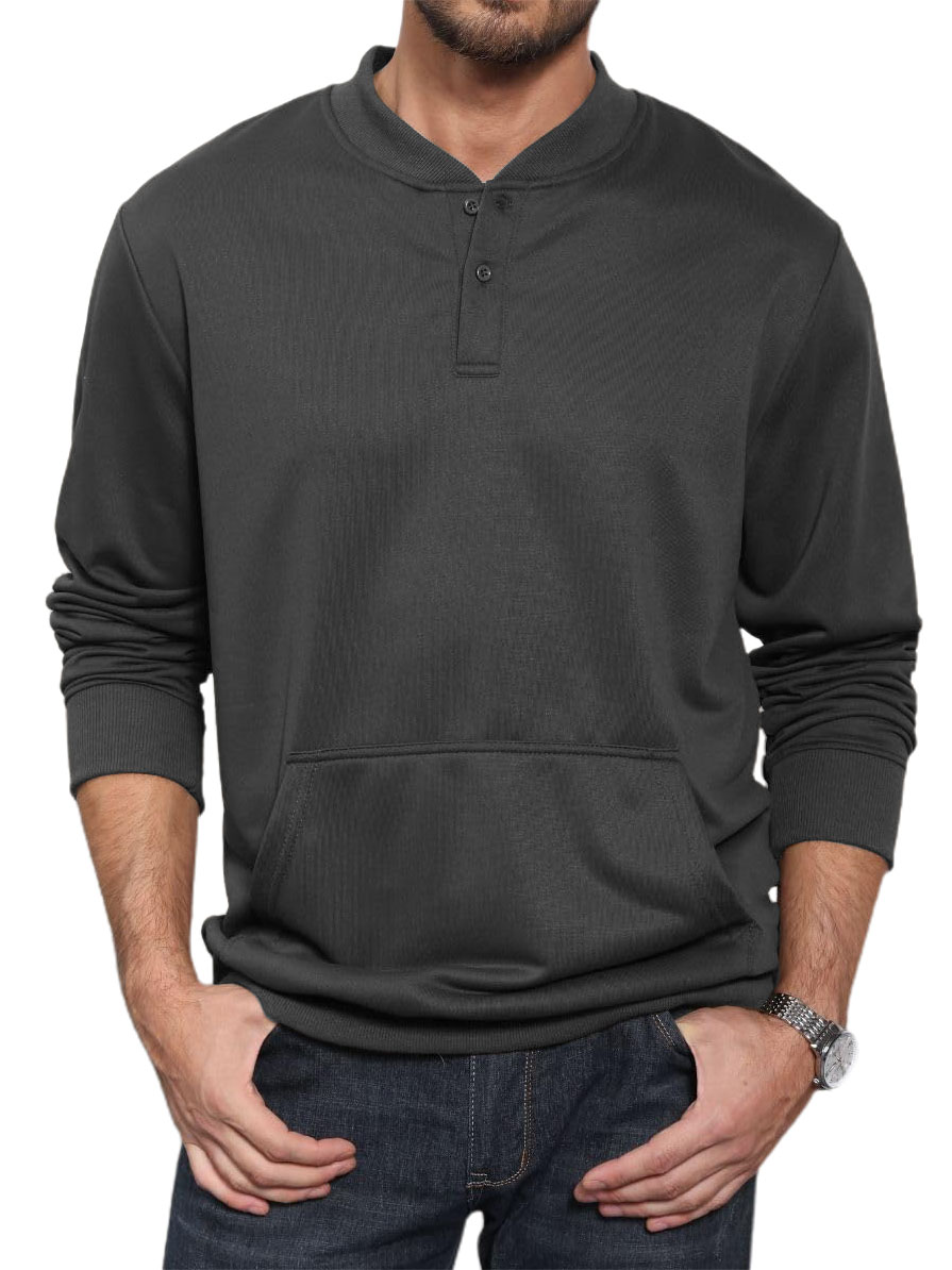 Men's Henley Casual Long Sleeve Warm Stylish Button Pocket Pullover Sweater
