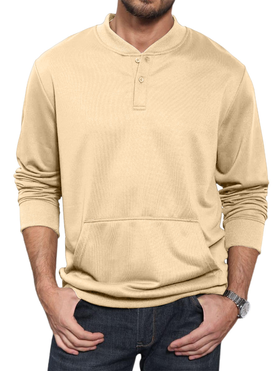 Men's Henley Casual Long Sleeve Warm Stylish Button Pocket Pullover Sweater
