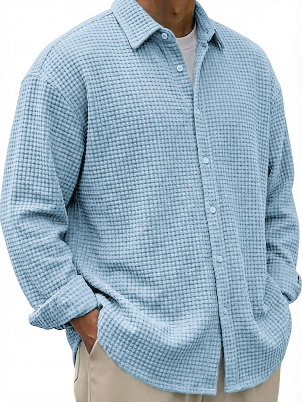 Men's Breathable Waffle Urban Casual Long-sleeved Shirt