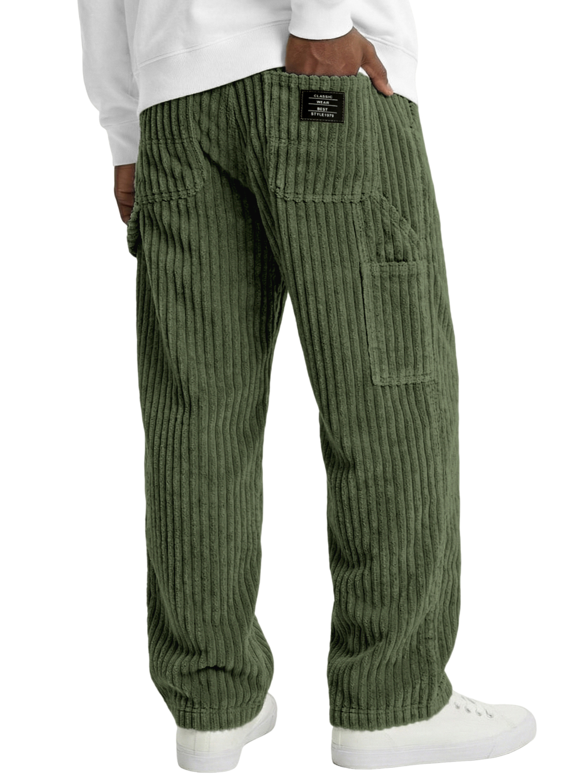 Men's Vintage Practical Corduroy Trousers with Multiple Pockets and Embroidered Label
