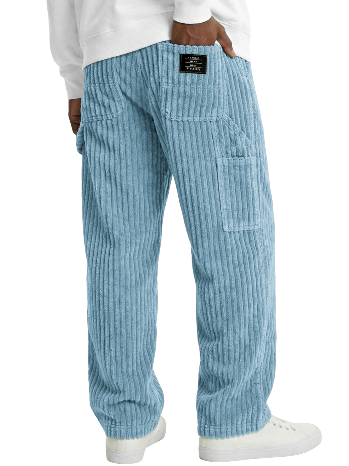Men's Vintage Practical Corduroy Trousers with Multiple Pockets and Embroidered Label