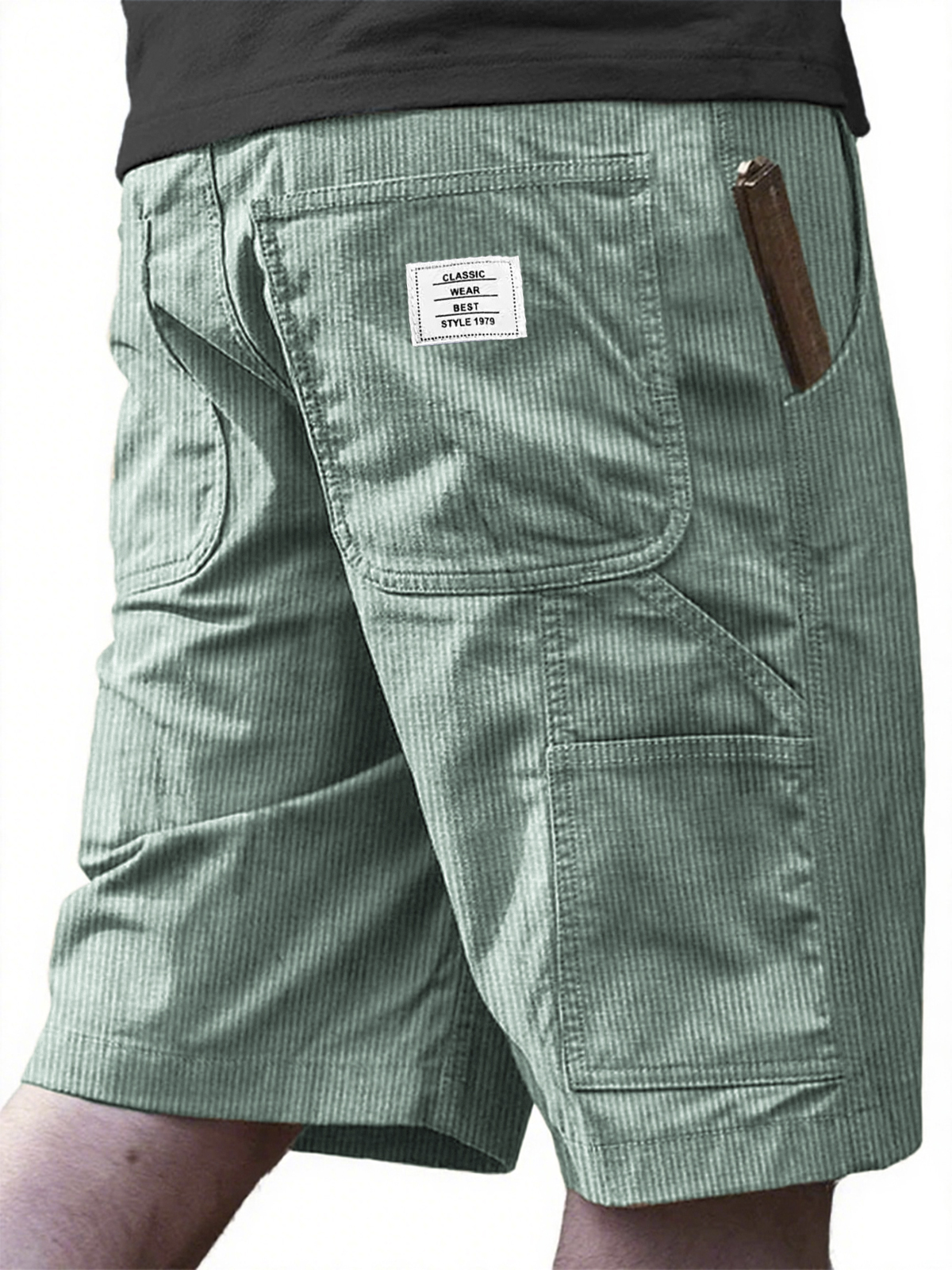 Corduroy Retro Multi-Pocket Embroidered Shorts